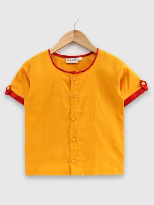 100% Pure Cotton Indo Western Front Open Shirt Kurta For Baby Boys- Yellow