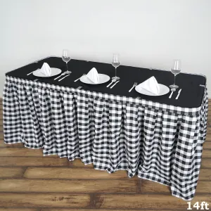 14FT Perfect Picnic Inspired White/Black Checkered Polyester Table Skirt For Wedding Party Event