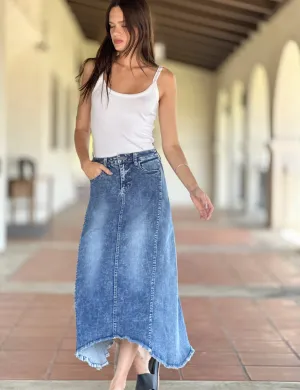 2-Tone Blue Maxi Denim Skirt