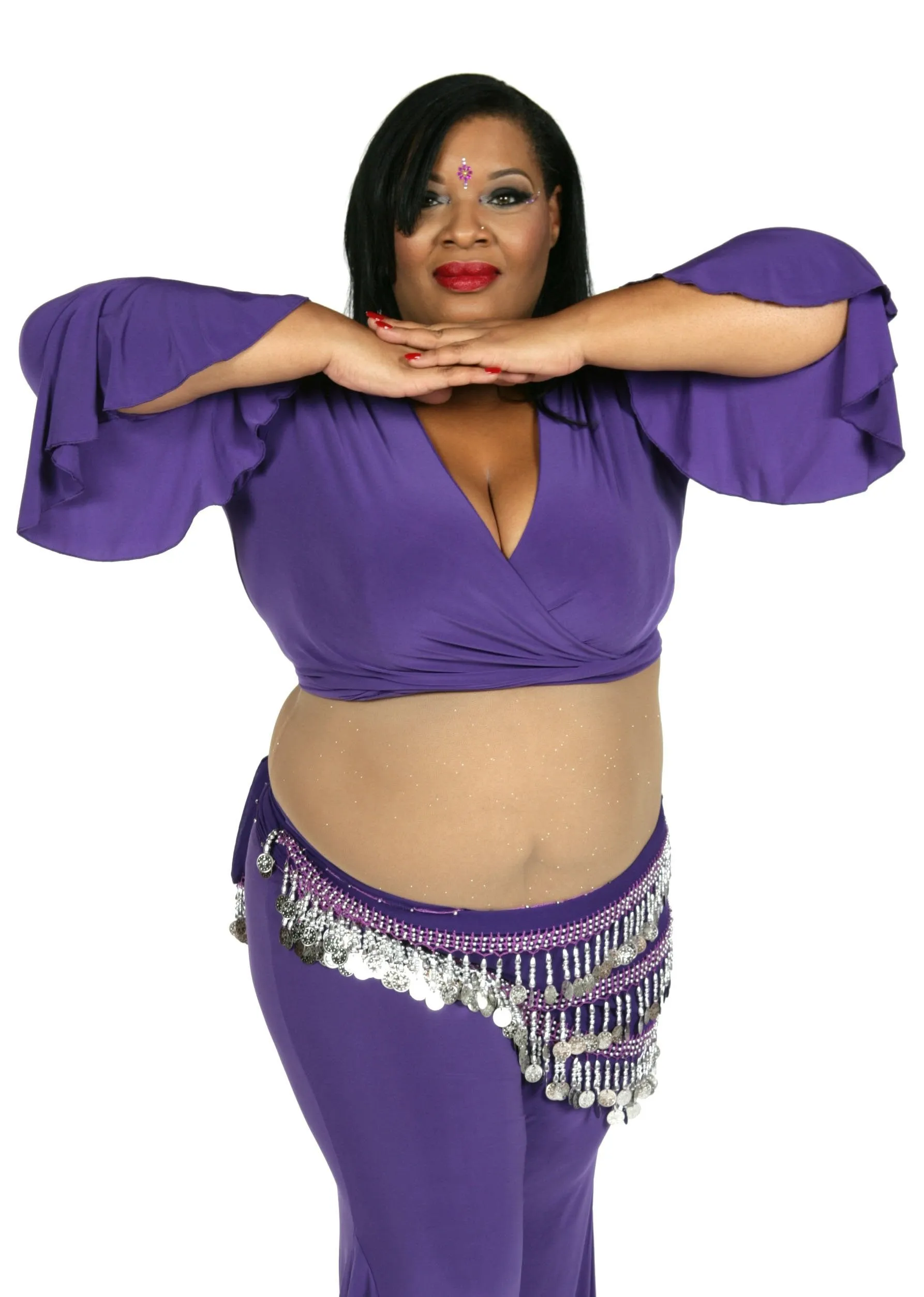 Belly Dance Plus Sized Lycra Harem Pants, Top & Hip Scarf Costume Set | Raqs Choli