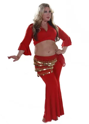 Belly Dance Plus Sized Lycra Harem Pants, Top & Hip Scarf Costume Set | Raqs Choli