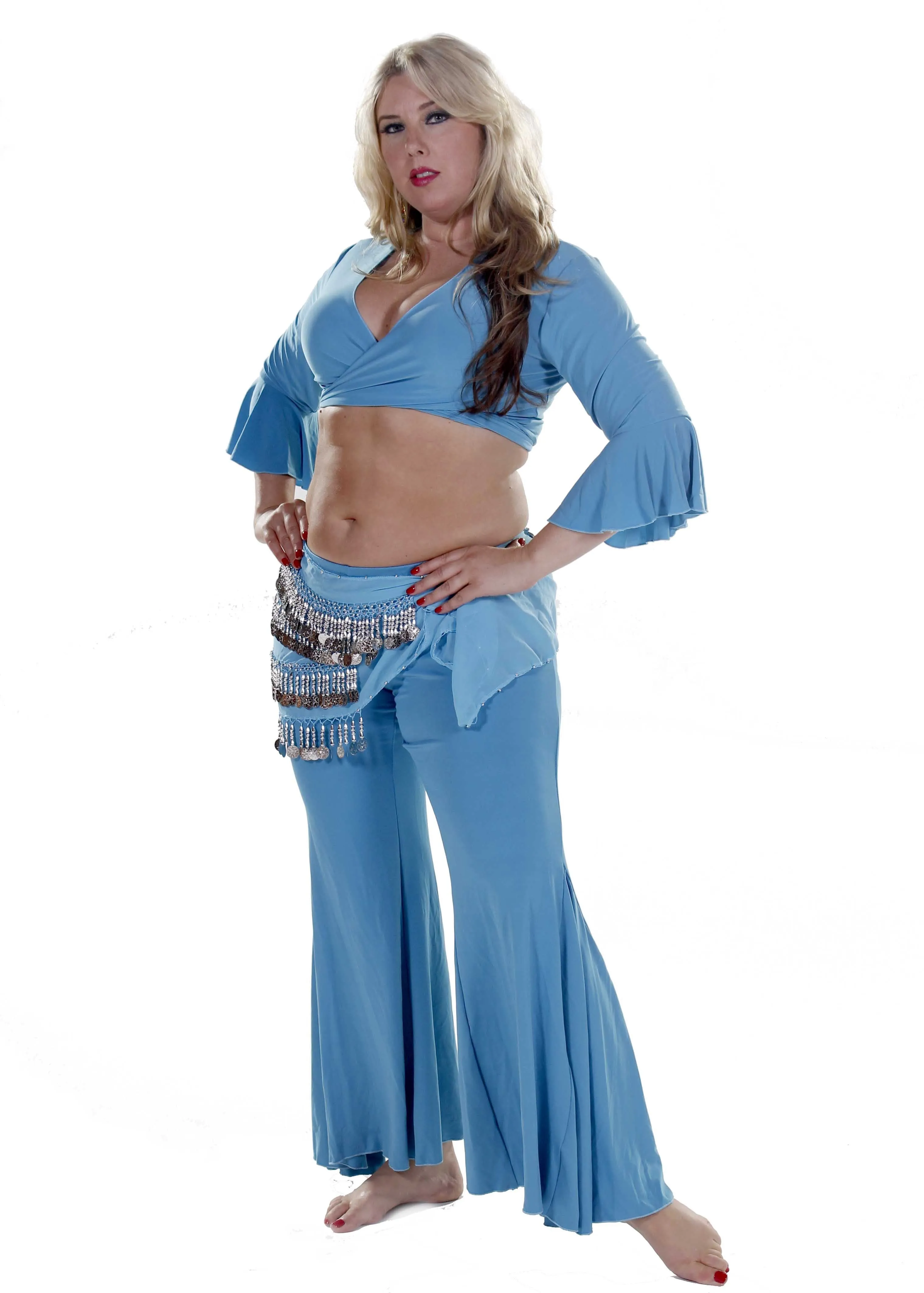 Belly Dance Plus Sized Lycra Harem Pants, Top & Hip Scarf Costume Set | Raqs Choli