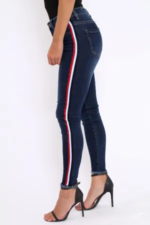 Denim Skinny Jeans with Side Stripes - Hana