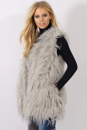 Grey Faux Fur Shaggy Gilet - Liberty