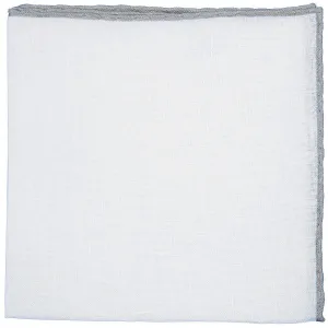 Irish Linen Shoestring Pocket Square - White / Light Grey