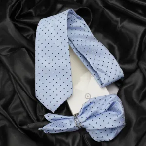 Kovove Elegant Cyan Polka Dot Necktie and Pocket Square Gift Box