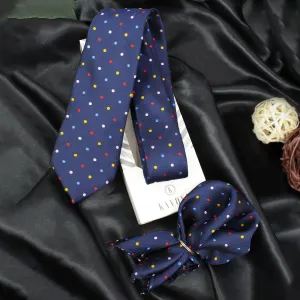 Kovove The Rainbow Polka Dot Blue Necktie and Pocket Square Gift Box