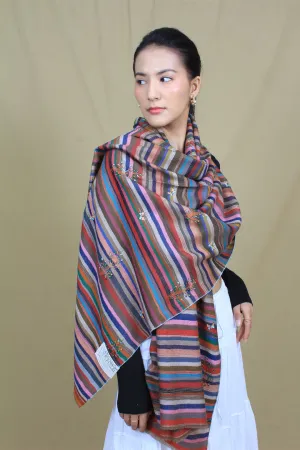 Meezan Multi Coloured Butidar Strips Cashmere Stole