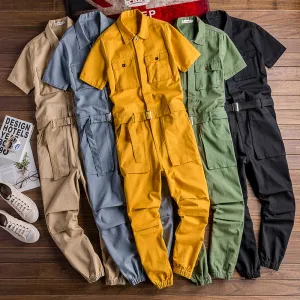 Men's Retro Casual Multi-Pocket Short Sleeve Coveralls