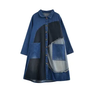 Pre Order:  Button Down Patchwork Denim Dress