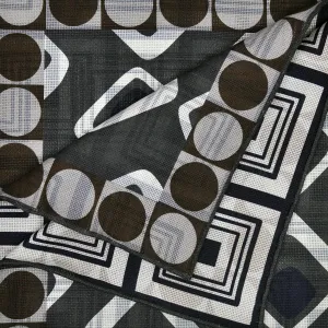 Retro Geometrics, Squares & Dots Reversible Panama Silk Pocket Square in Grey, Blue & Brown