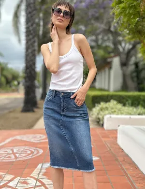 Reveal Denim Midi Skirt