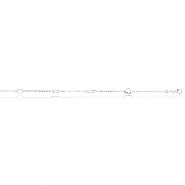 Sterling Silver Open Heart Charm Trace Link 25cm Anklet