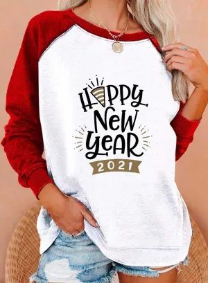 Women's Sweatshirts Letter Color Block Print Long Sleeve Round Neck Casual Sweatshirt