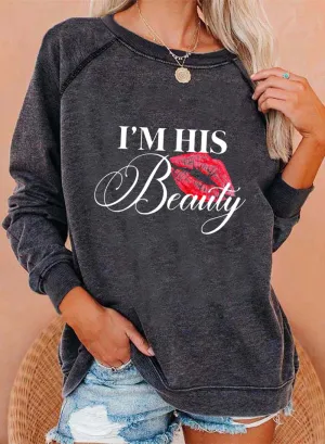 Women's Sweatshirts Letter Lip Print Long Sleeve Round Neck Daily Sweatshirt